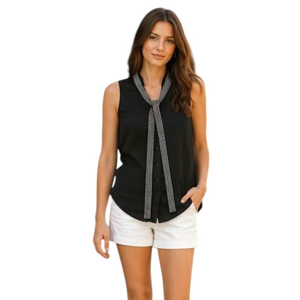 Michael Kors Black Embellished V Neck Sleeveless Top, XS